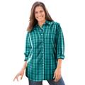 Plus Size Women's Perfect Long Sleeve Shirt by Woman Within in Aquamarine Plaid (Size L)