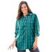 Plus Size Women's Perfect Long Sleeve Shirt by Woman Within in Aquamarine Plaid (Size L)