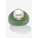 Women's 10K Gold Genuine Cultured Freshwater Pearl And Green Jade Ring Jewelry by PalmBeach Jewelry in Pearl Jade (Size 9)