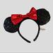 Disney Accessories | Disney Parks Authentic Sequin Black & Red Minnie Mouse Ears | Headband | Color: Black/Red | Size: Os