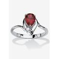 Women's Silvertone Simulated Pear Cut Birthstone And Round Crystal Ring Jewelry by PalmBeach Jewelry in Garnet (Size 5)