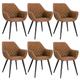 WOLTU Set of 6 x Dining Chairs Brown Kitchen Side Dining Chairs Upholstered Faux Leather Seat for Counter Lounge Living Room Corner Accent Chairs with Arms & Back Support Metal Legs Reception Chairs