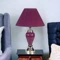 Rosdorf Park Ervinas 27" Silver Bedside Table Lamp w/ Magenta Empire Shade Ceramic/Fabric in Red | 27 H x 16 W x 16 D in | Wayfair