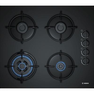 BOSCH Gas-Glaskeramik Kochfeld POH6B6B10 - schwarz, Autark, Wok, 60 cm