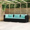 vidaXL 3-Sitzer-Sofa mit Auflagen Schwarz Poly Rattan