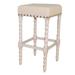 30" White and Ivory Nailhead Trimmed Bar Stool with Barley Twist Legs