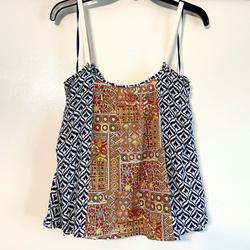 Anthropologie Tops | Anthropologie Hem &Thread Boho Mixed Print Split Back Cami Tank Top M | Color: Blue/Orange | Size: M