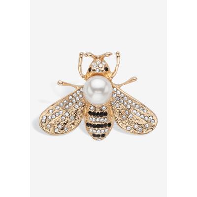 Women's Goldtone Bee Pin Round Simulated Pearl And Round Crystals Jewelry by PalmBeach Jewelry in Pearl