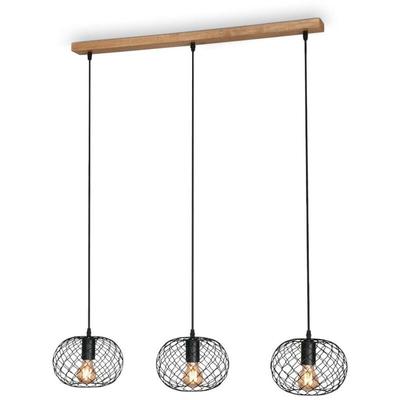 Pendelleuchte Vintage Drahtschirm 3xE27 schwarz max.40W Metall-Holz Brilo ner Image