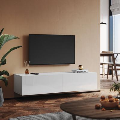 Sonni - tv Lowboard weiß Hochglanz hängend/stehend 140cm,2 Klappen,Modern Hängeschrank zwei Image