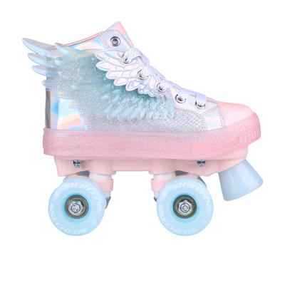 Skechers Girl's Twinkle Toes: Shuffle 4 Wheeler - Unicorn Soaring Sneaker | Size 2.0 | Silver/Pink | Synthetic/Textile