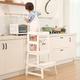 Kids Kitchen Step Stool for Kids with Safety Rail, Solid Wood Construction Toddler Learning Stool Tower,Montessori Kitchen Stool(White)