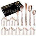 XIAOYU 40 Piece Silverware Set, Stainless Steel Flatware Set, Service for 8, Unique Pattern Design, Includes Dinner Knives/Forks/Spoons, Mirror Polished Cutlery Set, Rose Gold