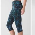 Lululemon Athletica Pants & Jumpsuits | Lululemon Run: Top Speed Crop *Full-On Luxtreme Floral Backdrop Blue Denim Multi | Color: Blue/Green | Size: 4