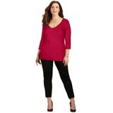 Plus Size Women's Curvy Collection Wrap Front Top by Catherines in Classic Red (Size 1XWP)