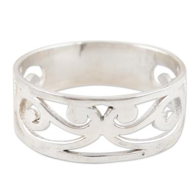 Jali Vines,'Sterling Silver Jali Vine Themed Band Ring from India'