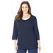 Plus Size Women's Easy Fit Crochet Trim Tee by Catherines in Navy (Size 5X)