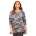 Plus Size Women's Scoopneck High-Low Tunic by Catherines in Black Abstract Zebra (Size 2X)