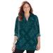 Plus Size Women's Breezeway Half-Zip Tunic by Catherines in Emerald Green Geo Plaid (Size 2X)