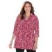 Plus Size Women's Breezeway Half-Zip Tunic by Catherines in Cherry Red Graphic Leaves (Size 2XWP)