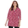 Plus Size Women's Breezeway Half-Zip Tunic by Catherines in Cherry Red Graphic Leaves (Size 3XWP)