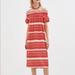 Zara Dresses | New Zara Small Red And White Striped Bardot Midi Dress Off The Shoulder | Color: Red | Size: S