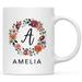 Trinx Custom Monogram Initial Coffee Mug Gifyt Letters A-Z, Floral Wreath Custom 11Oz Coffee Mug, 1-Pk in Brown/White | 4 H x 3 W in | Wayfair