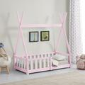 [en.casa] - Lit Tipi pour Enfants Helsingborg avec Grille de Sécurité Pin 140 x 70 cm Rose
