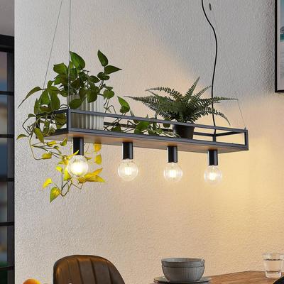 Lindby Hängelampe Kirista, 4-flg., schwarz/Holz, 100 cm, E27 Image