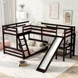 Twin Over Full Size Pine Wood Bunk Bed with Twin Size Loft Bed, Bed with Built-in Desk and Slide