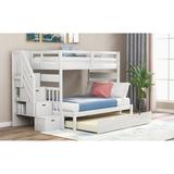 Solid Wood Twin Over Twin or Full Size Bunk Bed with Twin Size Trundle Bed and Storage Staircase