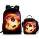 HUGS IDEA 2 Piece Kids Children School Bag Set Fiery Soccer Print Shoulder Backpack with Insulated Lunch Bag