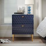 Everly Quinn Varric 2-Drawer Nightstand Wood in Blue/Brown | 24.4094 H x 19.685 W x 15.748 D in | Wayfair 013B7FF09B9E4A57B1F0EBAA7823439B