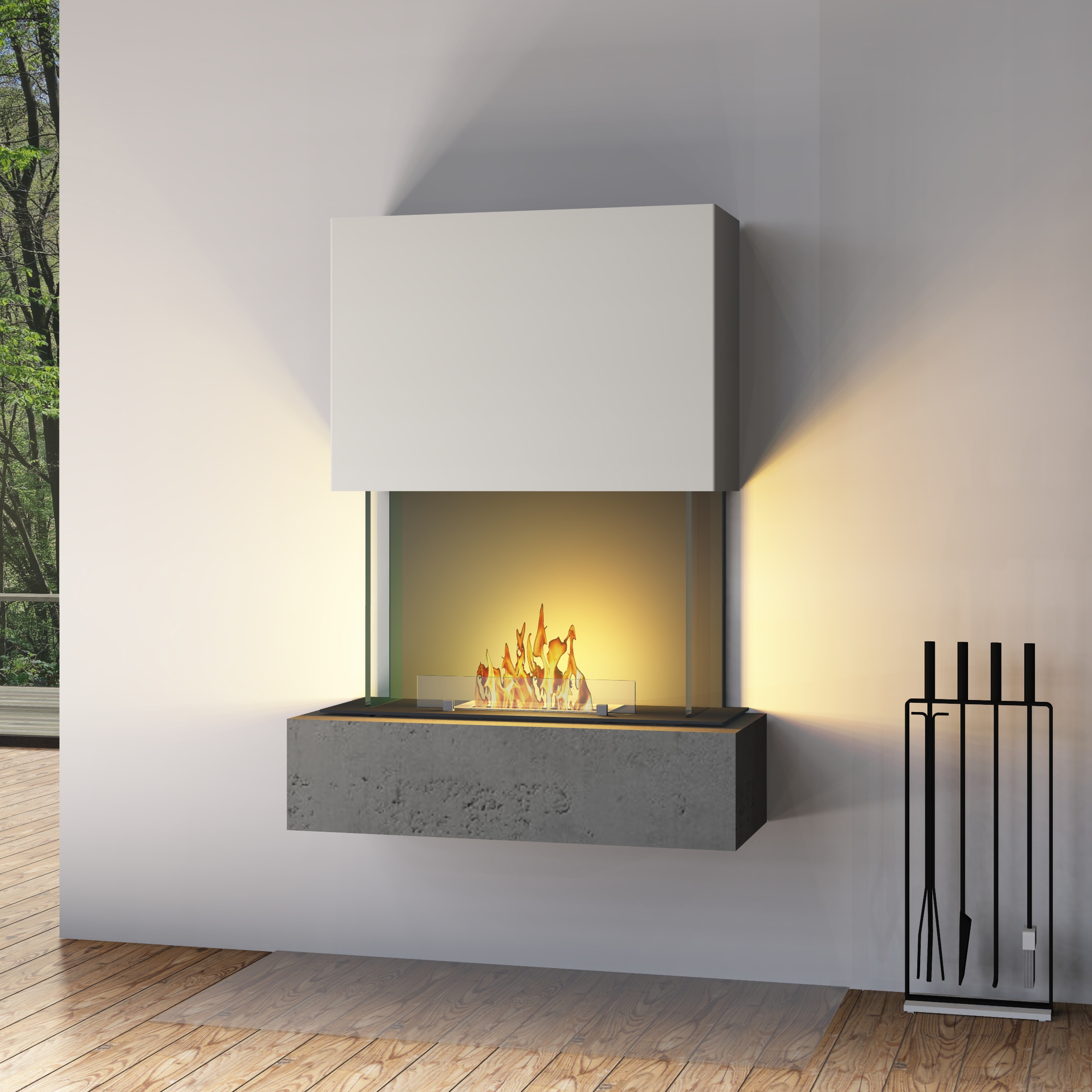 muenkel design Como [moderner Design Ethanolkamin]: Concrete (Betonoptik) - Weiß - safety burner 290