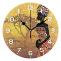Horloge murale silencieuse pour femme africaine noire montre-bracelet ronde sans tic-tac horloge