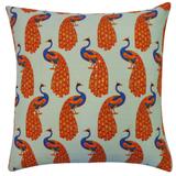 Jiti Indoor Rust Pavo Peacock Patterned Cotton Accent Square Throw Pillows 18 x 18