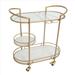 3 Tier Rolling Cart with Tubular Metal Frame and Marble shelves, Gold - 16.15 L x 30.34 W x 33.1 H Inches