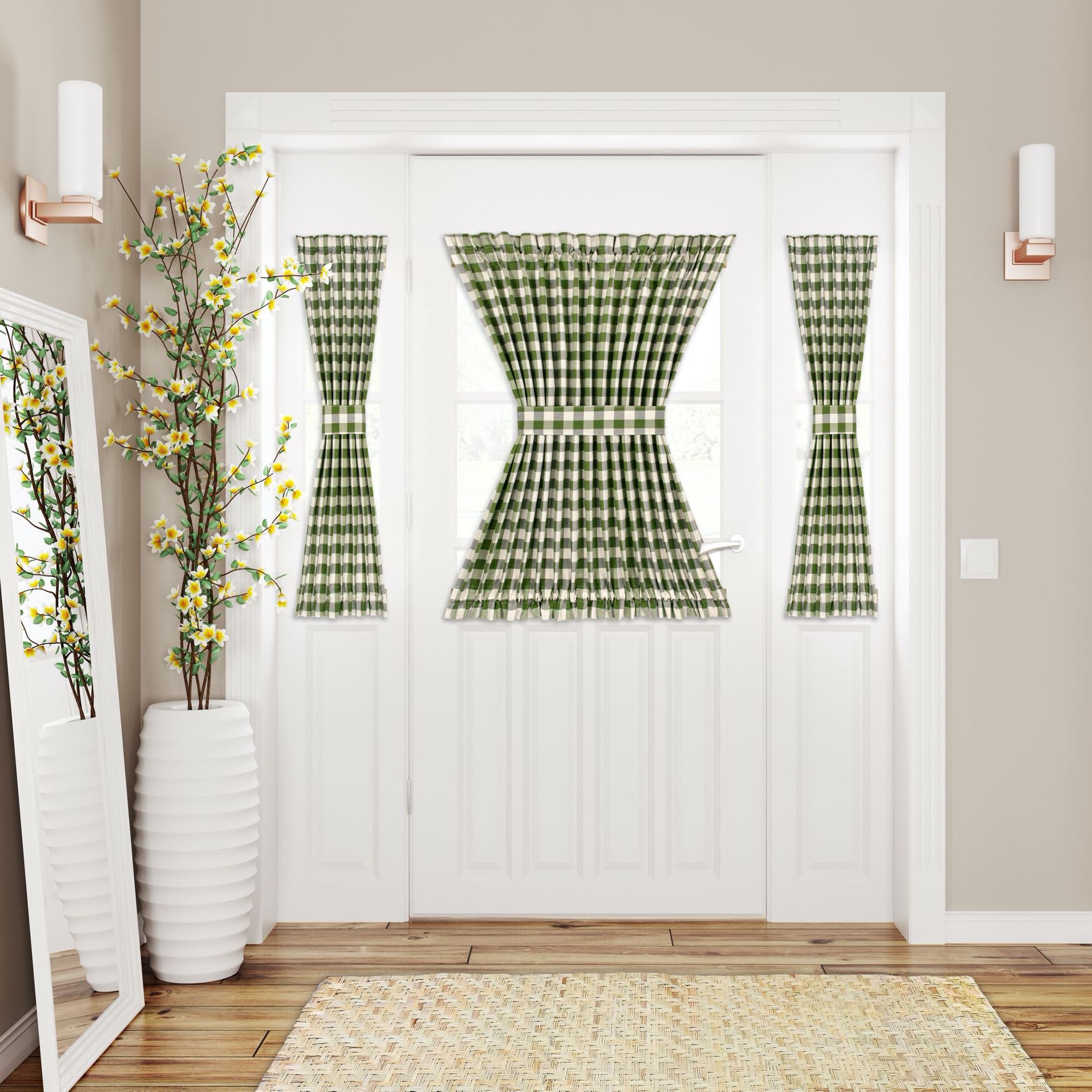 Wide Width Buffalo Check Rod Pocket Door Panel And Tieback by Achim Home Décor in Sage (Size 25