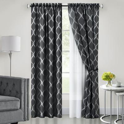 Wide Width Bombay Double Layered Rod Pocket Window Curtain Panel by Achim Home Décor in Black (Size 52