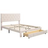 Queen Size Storage Bed Velvet Upholstered Platform Bed with 1 Drawer