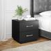 Latitude Run® Sleep Hamilton Double Drawer Low Profile Nightstand Wood in Black | 18.9 H x 19.7 W x 15.75 D in | Wayfair