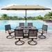 Lark Manor™ Alyah Valeryia Rectangular 6 - Person 60" Long Outdoor Dining Set w/ Cushions & Umbrella Plastic/Metal in Black/Brown | 60 W x 38 D in | Wayfair