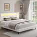 Wade Logan® Alanta Tufted Platform Bed Frame, LED Bed w/ Adjustable Headboard Upholstered/Faux leather in White/Yellow | Wayfair