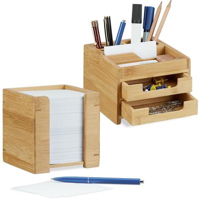 2 tlg. Schreibtisch Set, Schreibtisch-Organizer mit Stiftehalter und Schubladen, Zettelbox mit