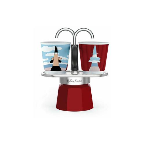 Bialetti Espressokocher-Set Mini 3-tlg. Express Magritte für 2 Tassen, Espresso, Espressokanne,