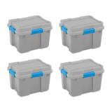 Sterilite 20 Gallon Plastic Home Storage Container Tote Box, Gray/Blue, (4 Pack)