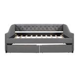 Full Size Upholstered Daybed with Two Drawers, Wood Slat Support