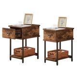 Modern Set of 2 Nightstands/Side Table with 1-Drawer and Open Shelf, Brown