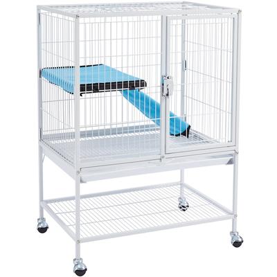 Topeakmart Hammered White Rolling Metal Small Animal Cage with Removable Ramp, 24" L X 17" W X 34" H