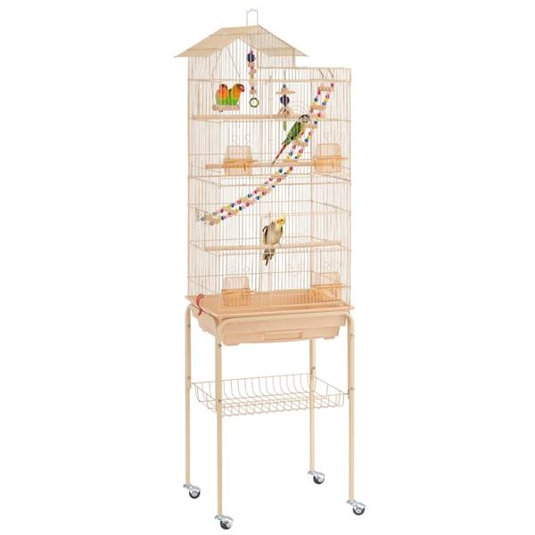 topeakmart-almond-metal-bird-cage-with-ladder-toy-and-rolling-detachable-stand,-62.4"-h,-17.8-lbs/